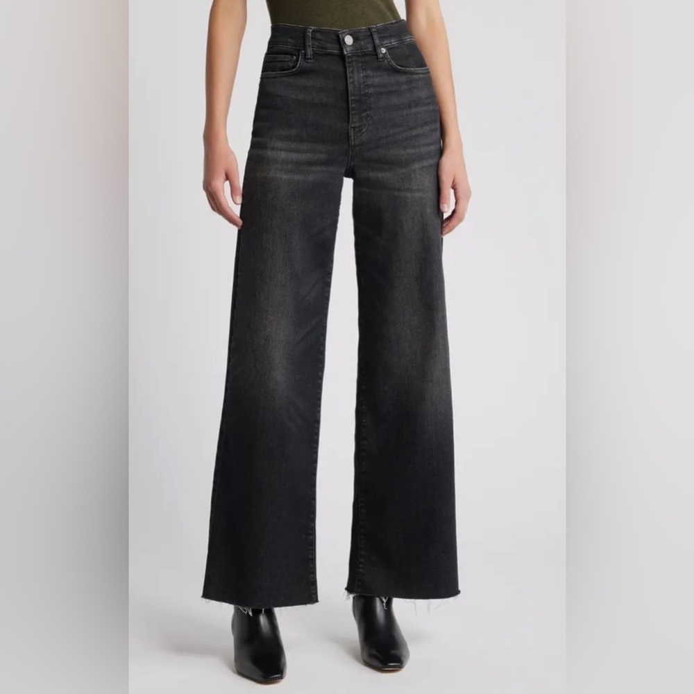 FRAME Le Slim Palazzo High Rise Wide Leg Raw Hem Jeans Black Sz 34  NWT capsule